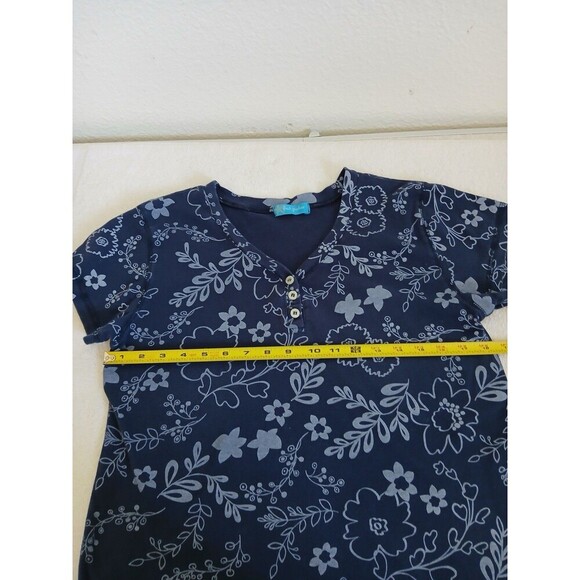 Fresh Produce Women’s Top Blouse  Small Blue Floral Print Short Sleeve - Picture 9 of 13